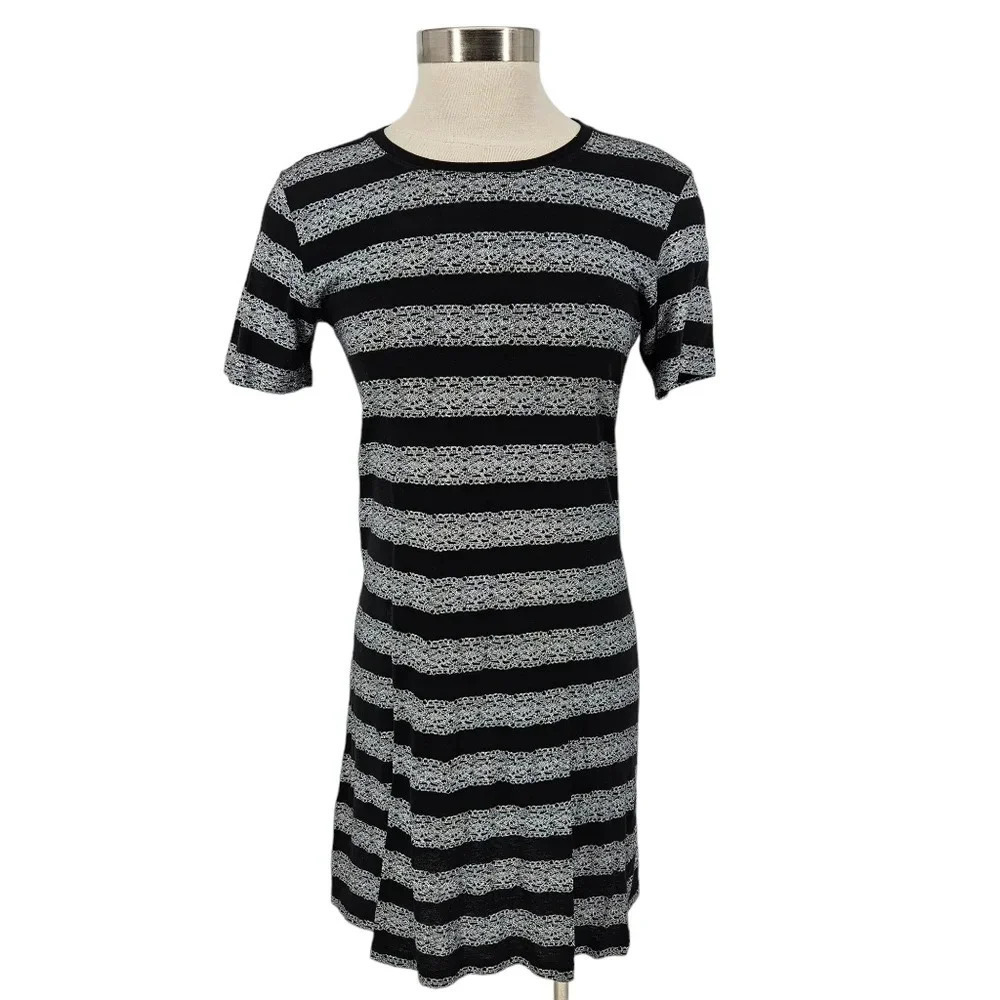 Theory Shirt Dress Black Cherry Lace Striped Print Short Sleeve Mini - Picture 2 of 6